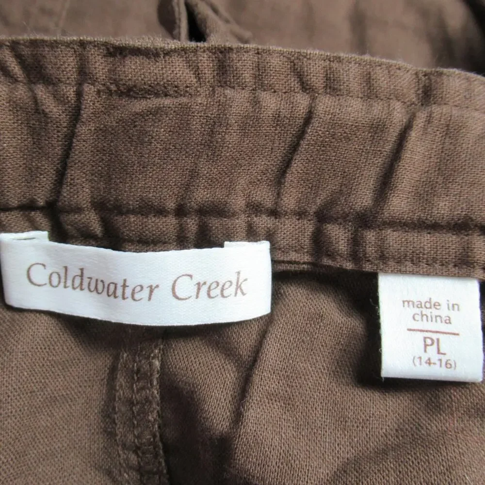 Coldwater Creek Skirt Women PL Brown A Line Button Up Country Cottagecore Belted